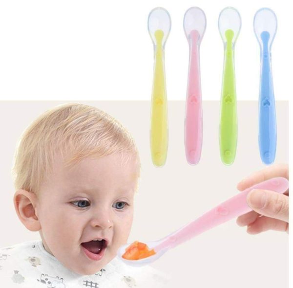 1pcs Multicolor Soft Head Cute Baby Silicone Spoon BPA Free Non-toxic Newborn Training Long Handle Baby Eating Spoon