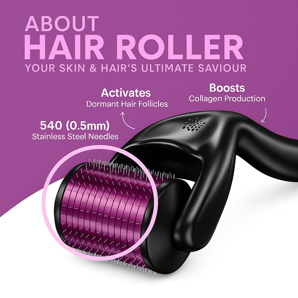 Hair Roller 0.5mm – Boost Hair & Beard Growth | 540 Titanium Needles | Reduce Acne Scars, Repair Damaged Hair & Strengthen Roots | Safe, Easy & Effective for Men & Women|(P-2161)