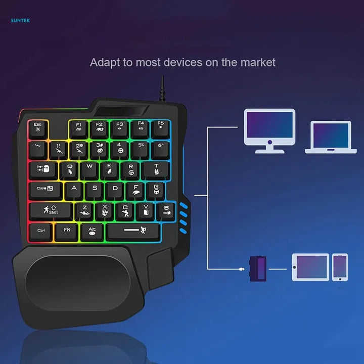 K5 Single-Handed Mechanical Gaming Keyboard RGB Ergonomic Multimedia Knob Detachable Wrist Rest for Laptop Computer Xbox PS4 (P-2357)