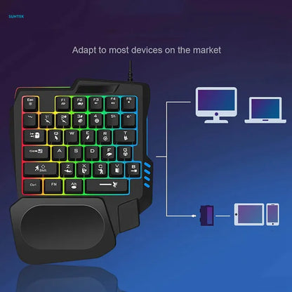 K5 Single-Handed Mechanical Gaming Keyboard RGB Ergonomic Multimedia Knob Detachable Wrist Rest for Laptop Computer Xbox PS4 (P-2357)