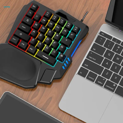 K5 Single-Handed Mechanical Gaming Keyboard RGB Ergonomic Multimedia Knob Detachable Wrist Rest for Laptop Computer Xbox PS4 (P-2357)