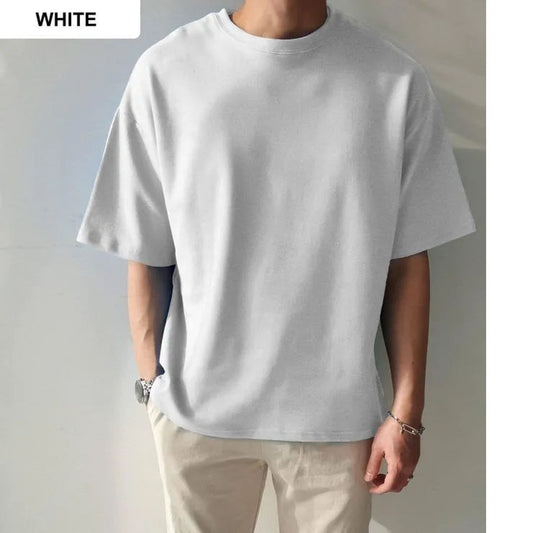 Solid White Cotton Drop Shoulder T-Shirt