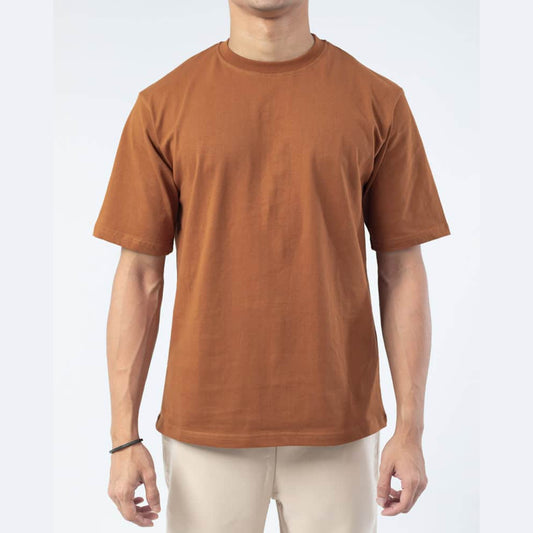 Solid Brown Cotton Drop Shoulder T-Shirt