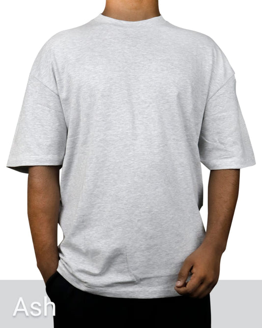 Solid Ash Cotton Drop Shoulder T-Shirt