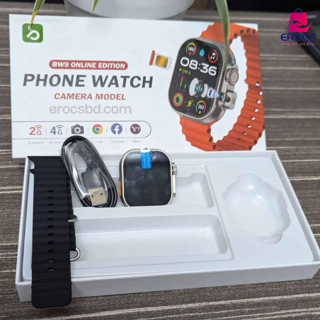 BW9 Pro Online edition Phone Watch 4G Sim Card Supported popup Folding Camera Black