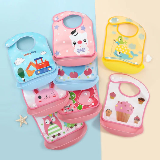 1pcs Plastic Dining Feeding Bip/ Bib/ Bibs with Food Catcher for Kids Multicolor Available ( Random Colour ) (P-2169)