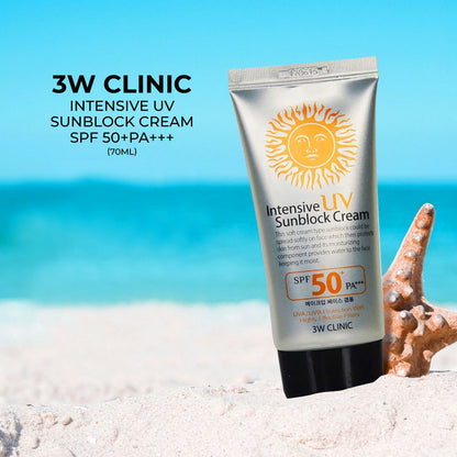 3W Clinic Intensive UV Sunblock Cream SPF50 Pa+++ 70ml (For Make up Base Use Also) (P-2191)