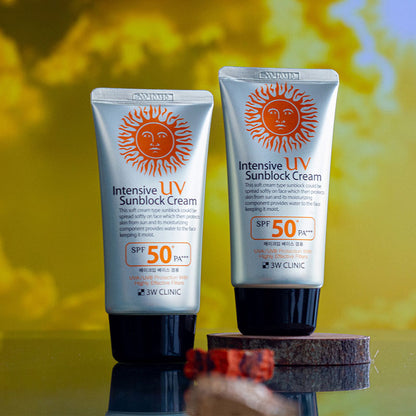 3W Clinic Intensive UV Sunblock Cream SPF50 Pa+++ 70ml (For Make up Base Use Also) (P-2191)