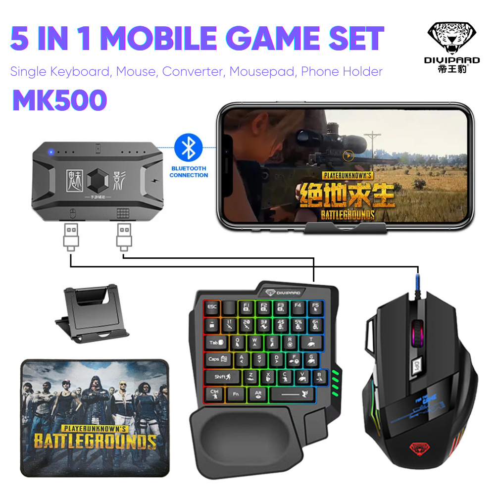 5 In 1 Combo Gaming Keyboard And Mouse Wireless Bluetooth For PC Smartphone PUBG Mobile Game Accessories (P-2358)
